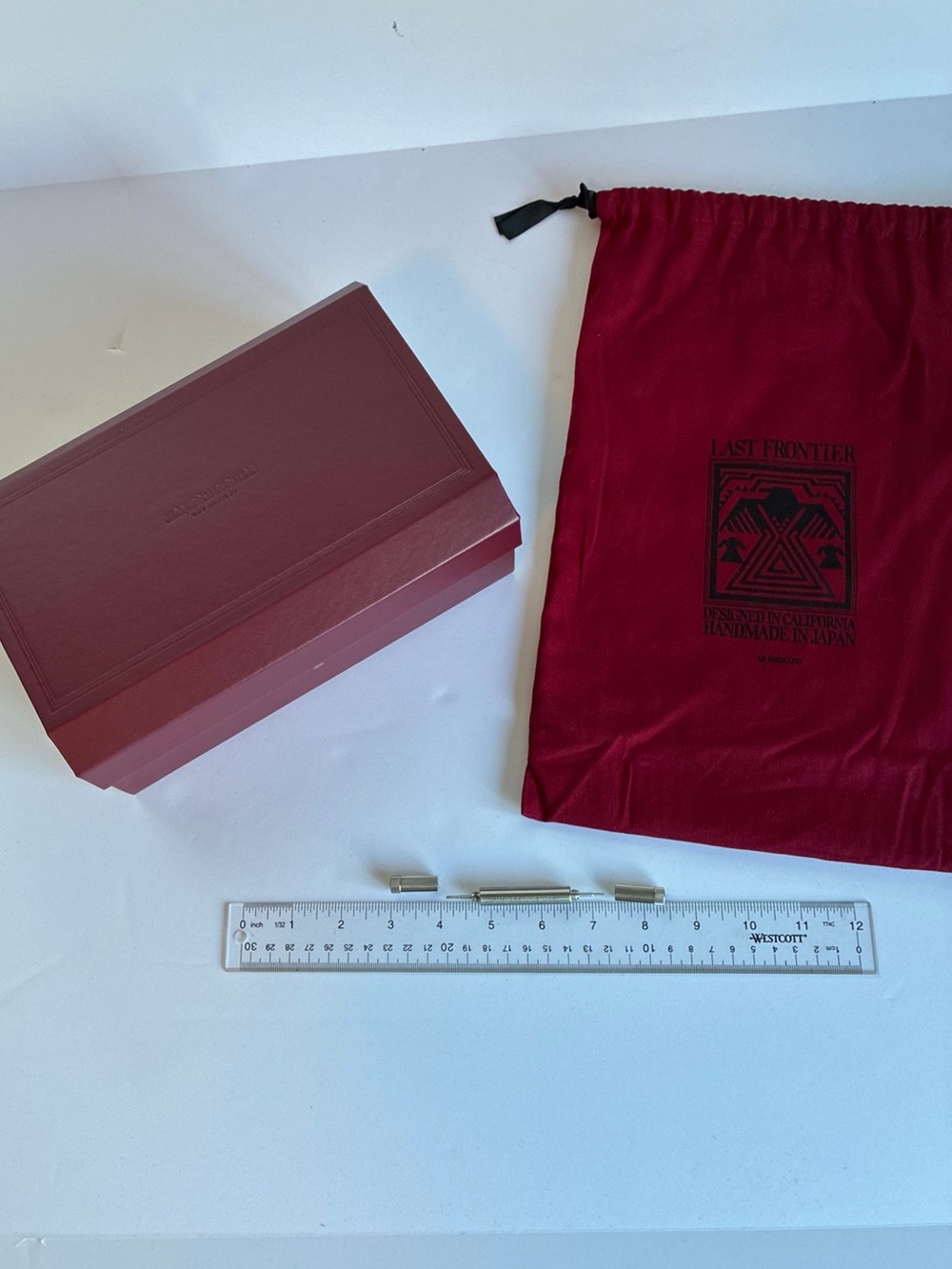 Last Frontier Jacques Marie Mage Red Leather Box with Screwdriver and Pouch.